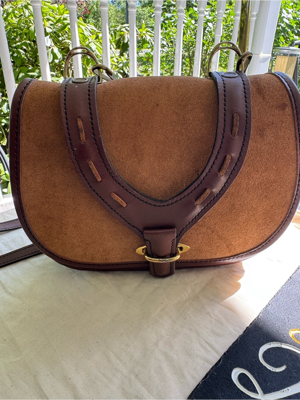 RARE Vintage made in england for filenes Suede & Leather Crossbody Saddle Bag